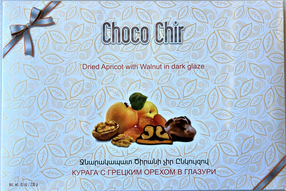 Dried Apricots with Walnuts in Dark Glaze - "Choco Chir" - 230gr