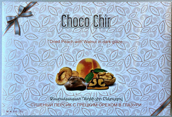 Dried Peach with Walnuts in Dark Glaze - "Choco Chir" - 230gr