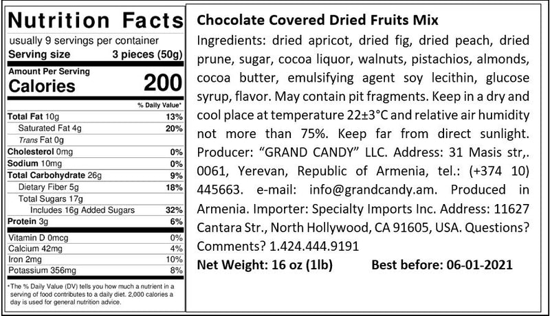 Grand Candy - Joyco -  Chocolate Covered Dried Fruits - 1lb